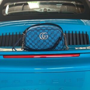 Gucci Gg Marmot Blue Canvas Camera Shoulder Crossbody Bag